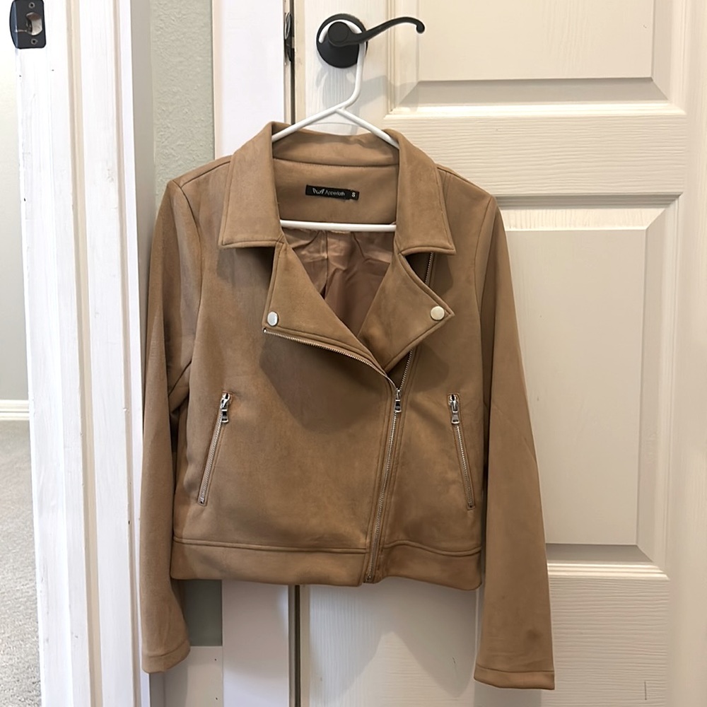 Tan Faux Suede Moto Jacket